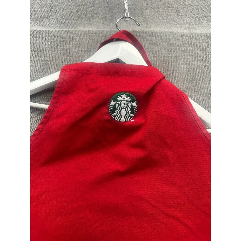 Barista Of Starbucks Apron Unisex Red Logo Pockets Adjustable Strap Kitchen Wear